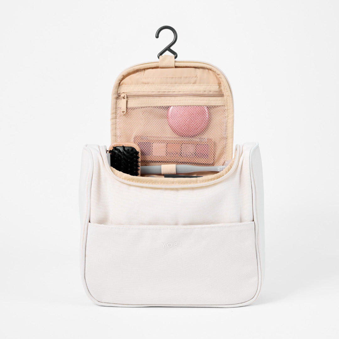 Toiletry bag with retractable hanging hook and 11 handy pockets for easy organisation