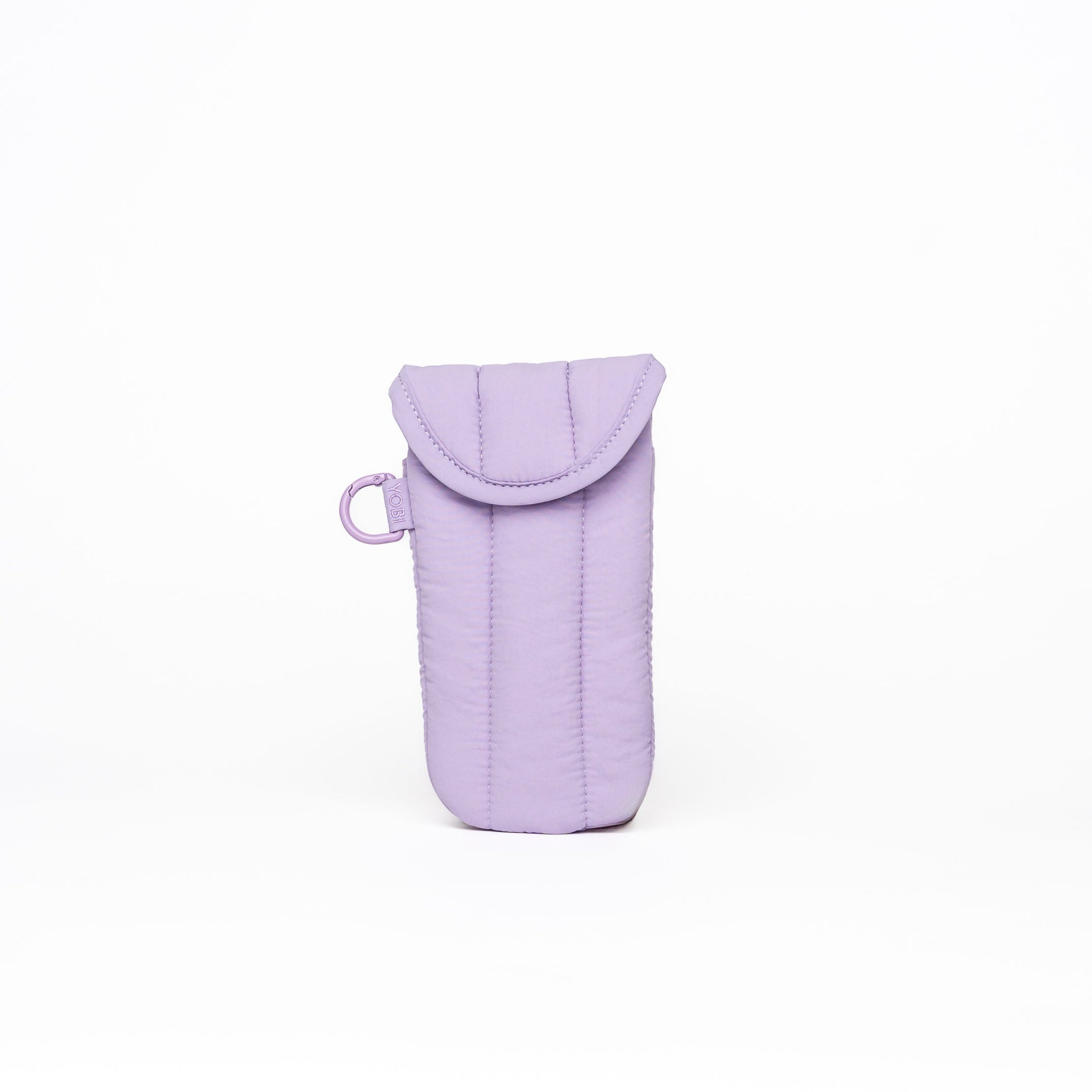 A light purple fabric pouch with a flap closure and a small attached ring, centered on a plain white background.