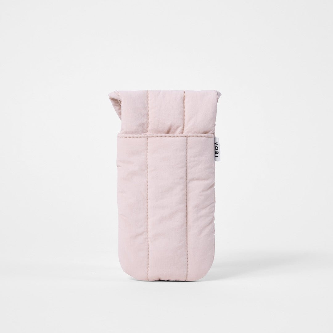 Minimalist puffy glasses case with soft padding and back pocket