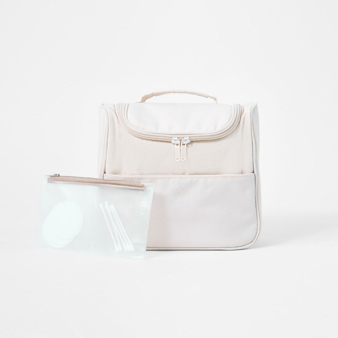 Toiletry bag in beige with free double compartment pouch